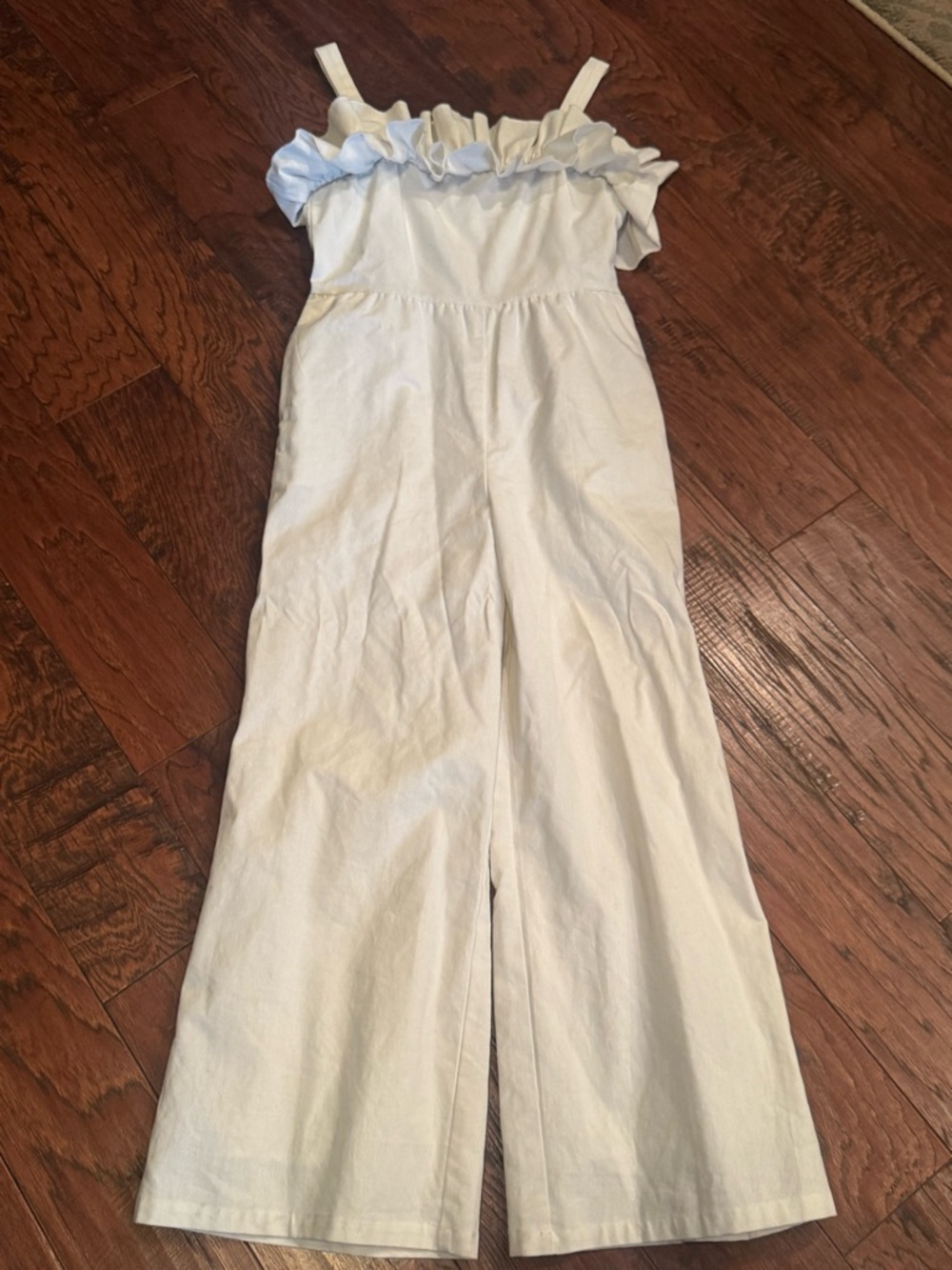 Ruffle-Trim Wide Leg Jumpsuit in White/Winter White